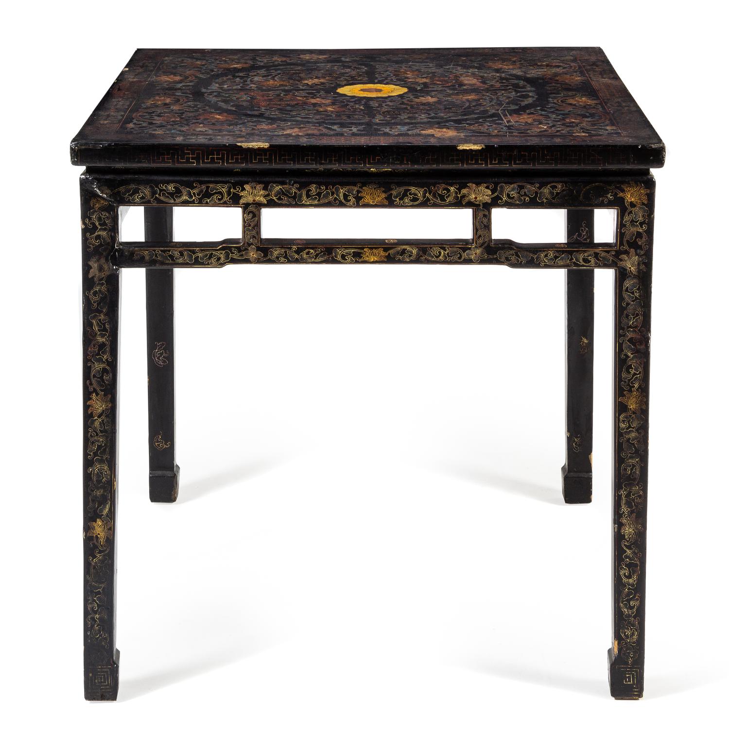 A Chinese Black and Polychrome Lacquered Hardwood Table, Fangzhuo