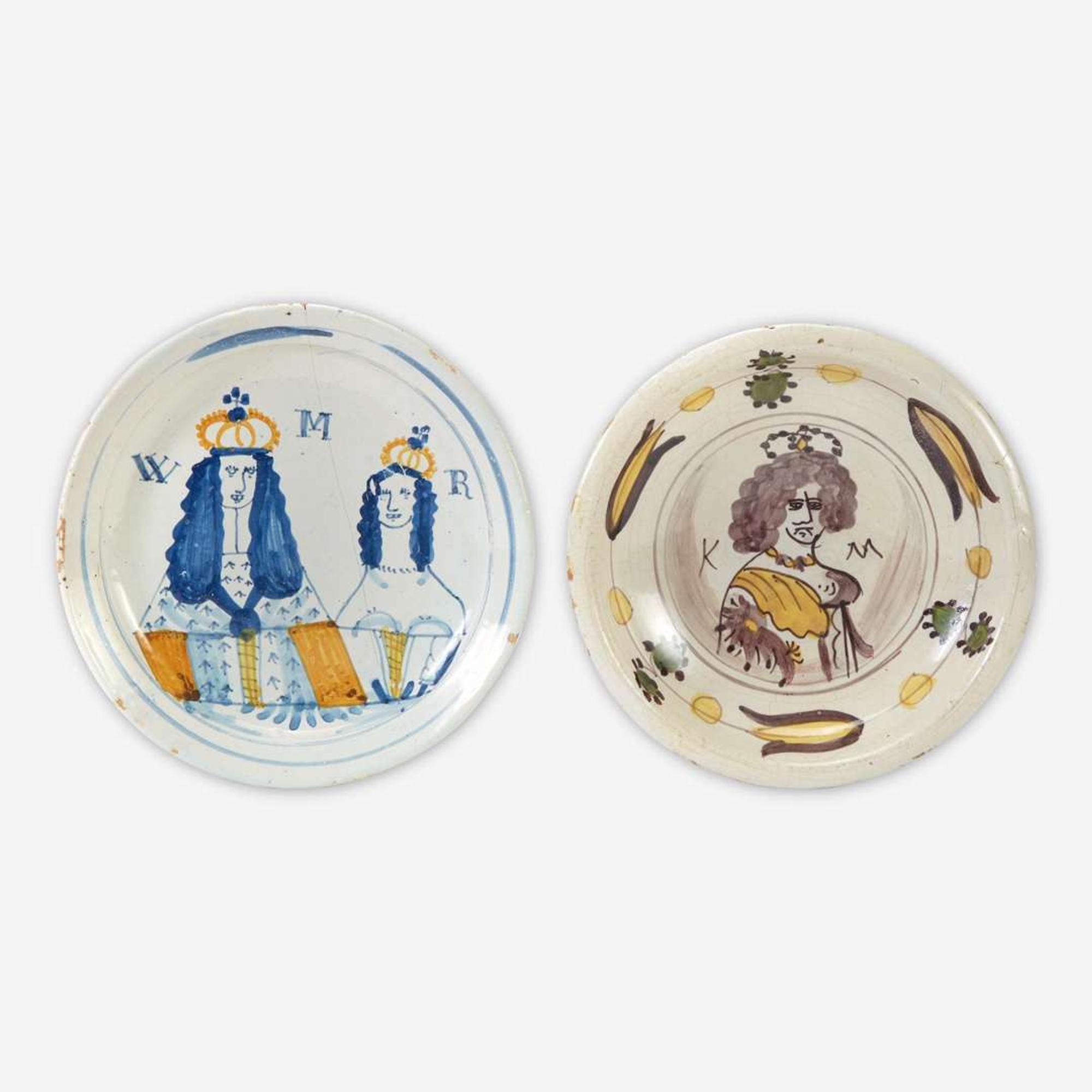 Two English Delftware dishes commemorating William & Mary London, circa 1690