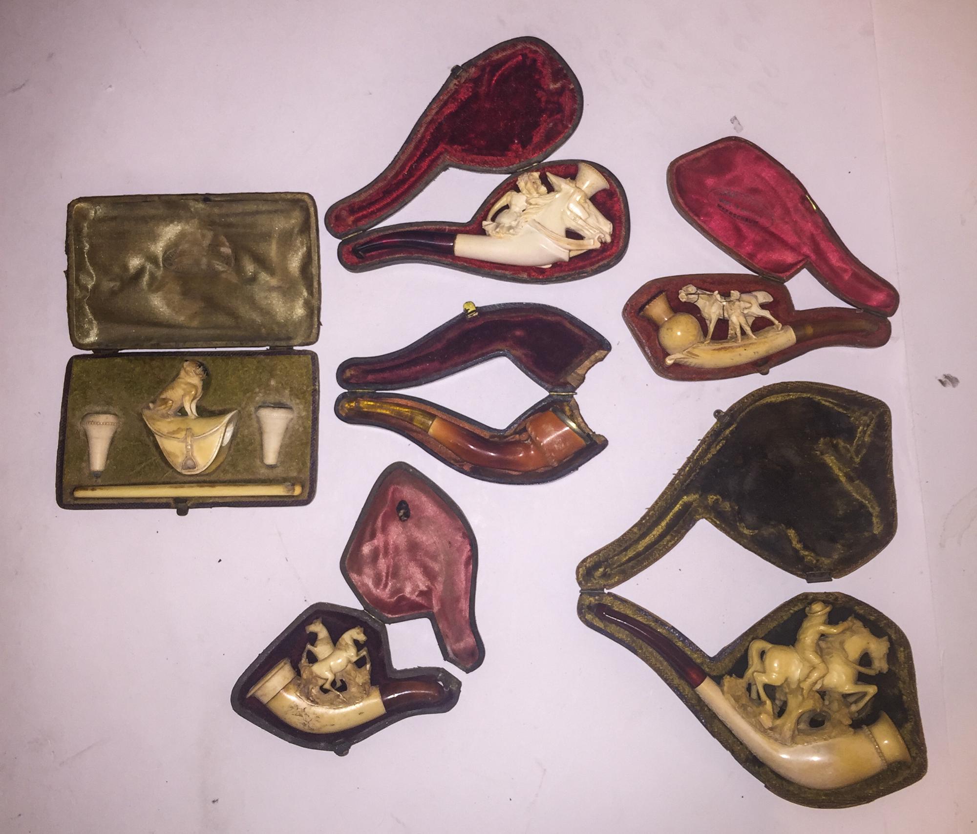 A Collection of Meershaum and Wood Pipes Length of longest 5 1/2 inches.
