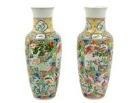 A Pair of Chinese Famille Verte Porcelain Rouleau Vases