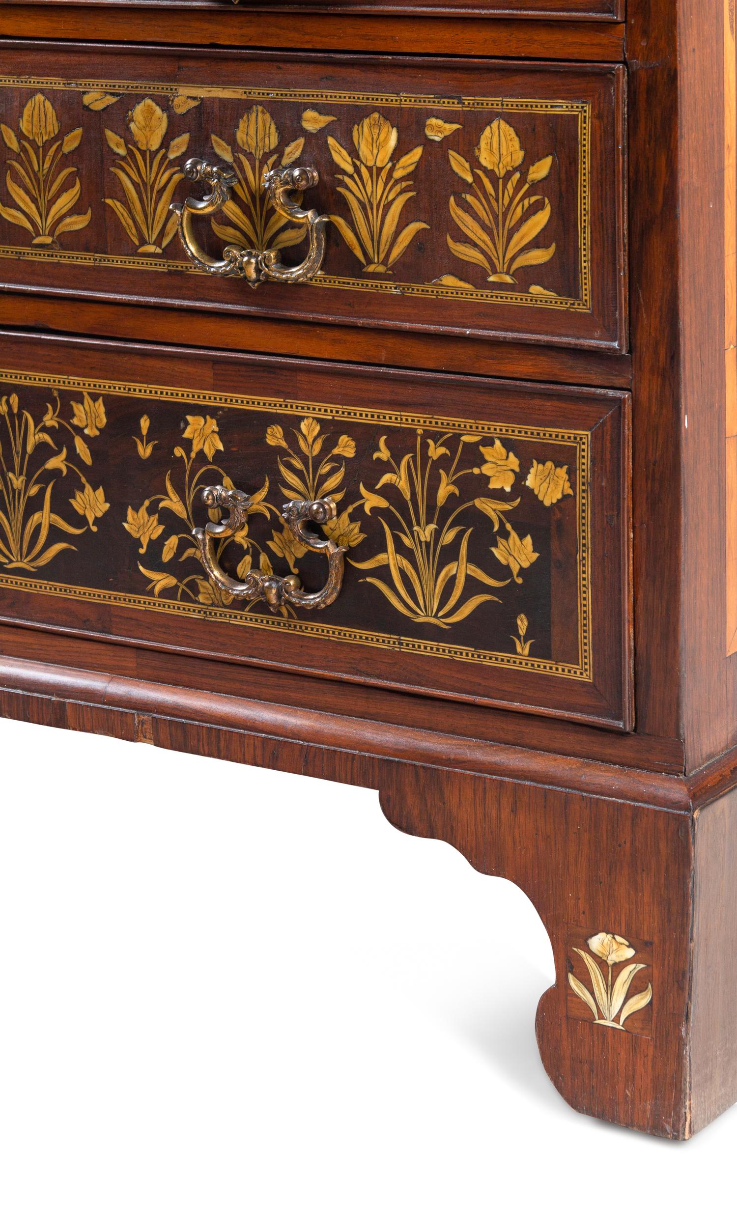 An Anglo-Indian Ivory-Inlaid Indian Rosewood Secretary Bookcase