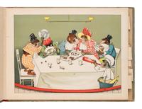 [Movable Book]. Meggendorfer, Lothar (1847-1925). Lebendes Affentheater. Ein Ziehbilderbuch . [ The Monkey Theatre. A Moveable Toybook ]. Munich: J.F. Schreiber, n.d. [ca 1893].