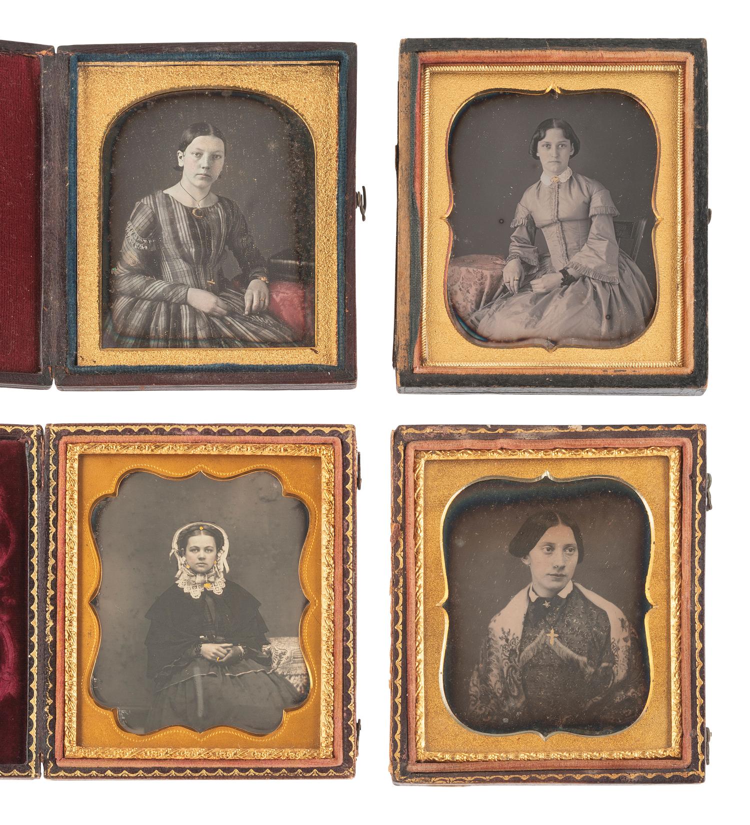 [EARLY PHOTOGRAPHY]. 20 daguerreotypes feat. women with gold accessories incl. example by PLUMBE.