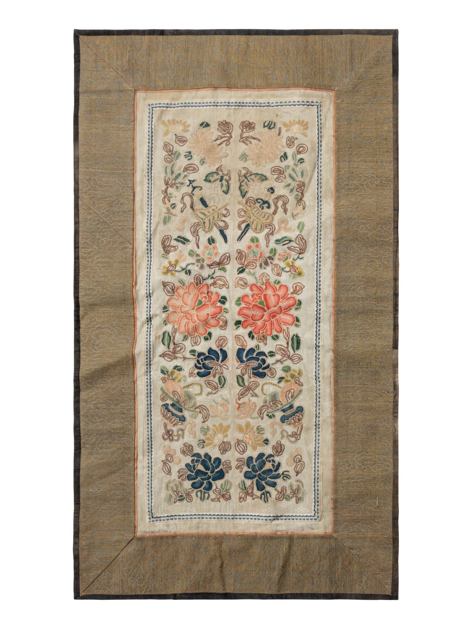 Seven Chinese Embroidered and Woven Silk Panels