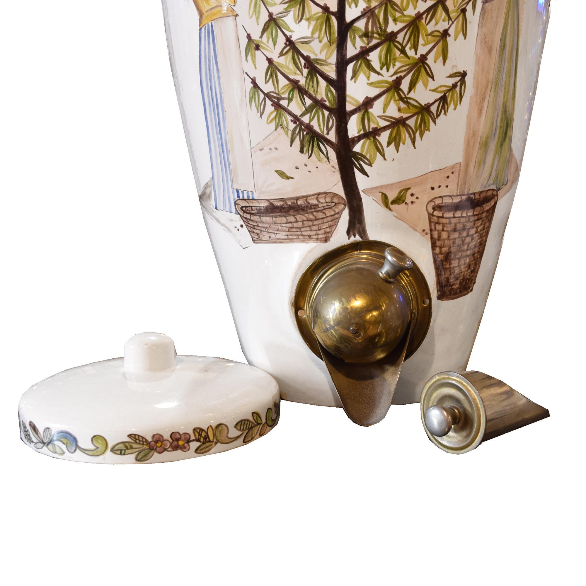 A Hand-Painted Porcelain and Brass Coffee Bean Dispenser 13.5" W x 15" D x 29" H — Italy, Circa 1900
