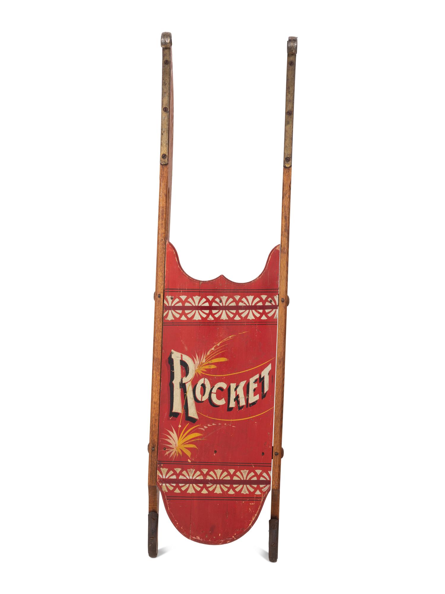 A Painted and Stenciled Wood "Rocket" Sled
