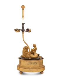 A Continental Gilt Bronze Figural Group Mounted as a Lamp