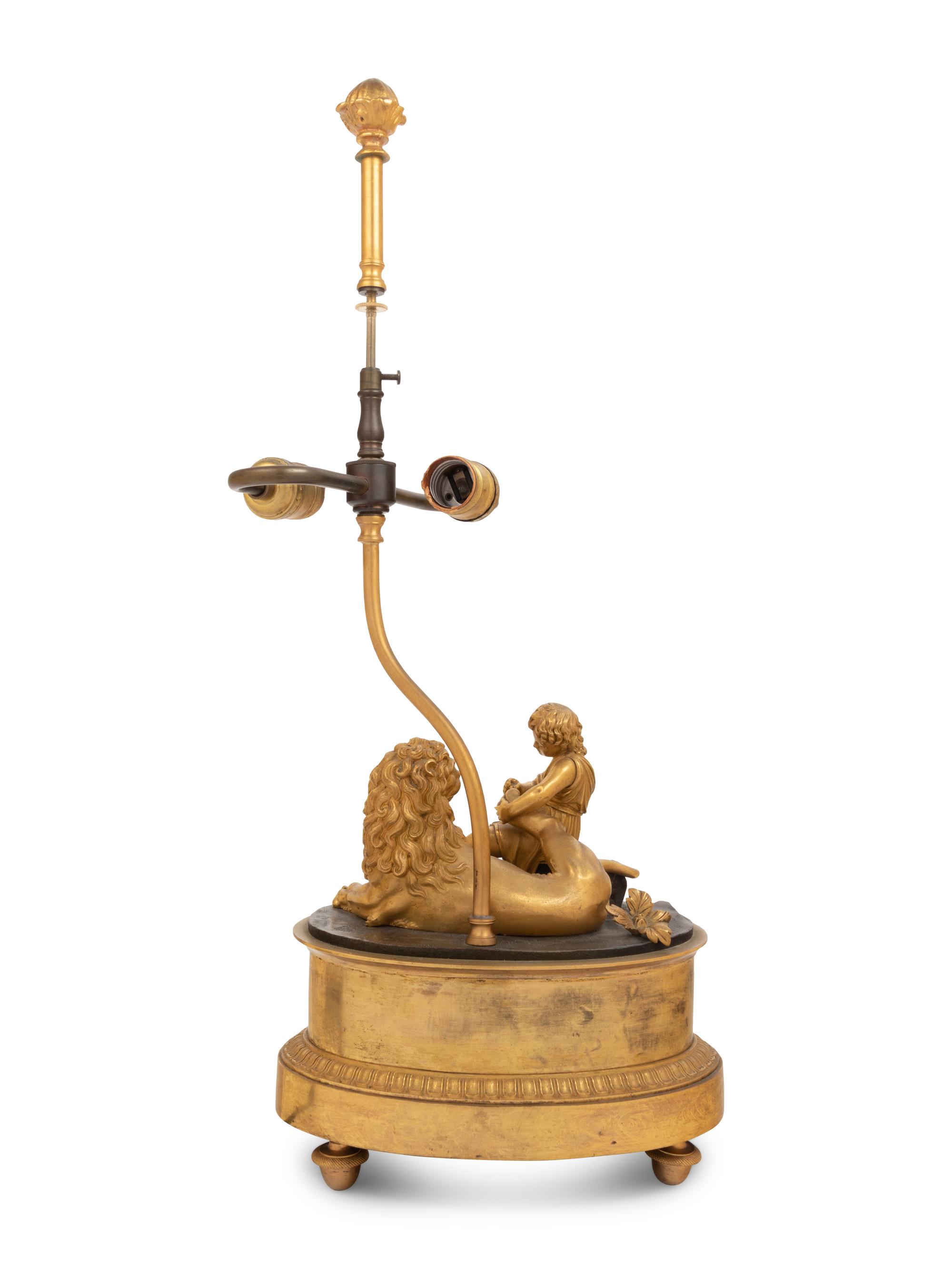 A Continental Gilt Bronze Figural Group Mounted as a Lamp