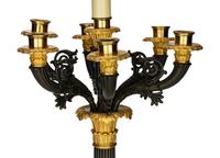 A Pair of Louis Philippe Gilt and Patinated Bronze Seven-Light Candelabra