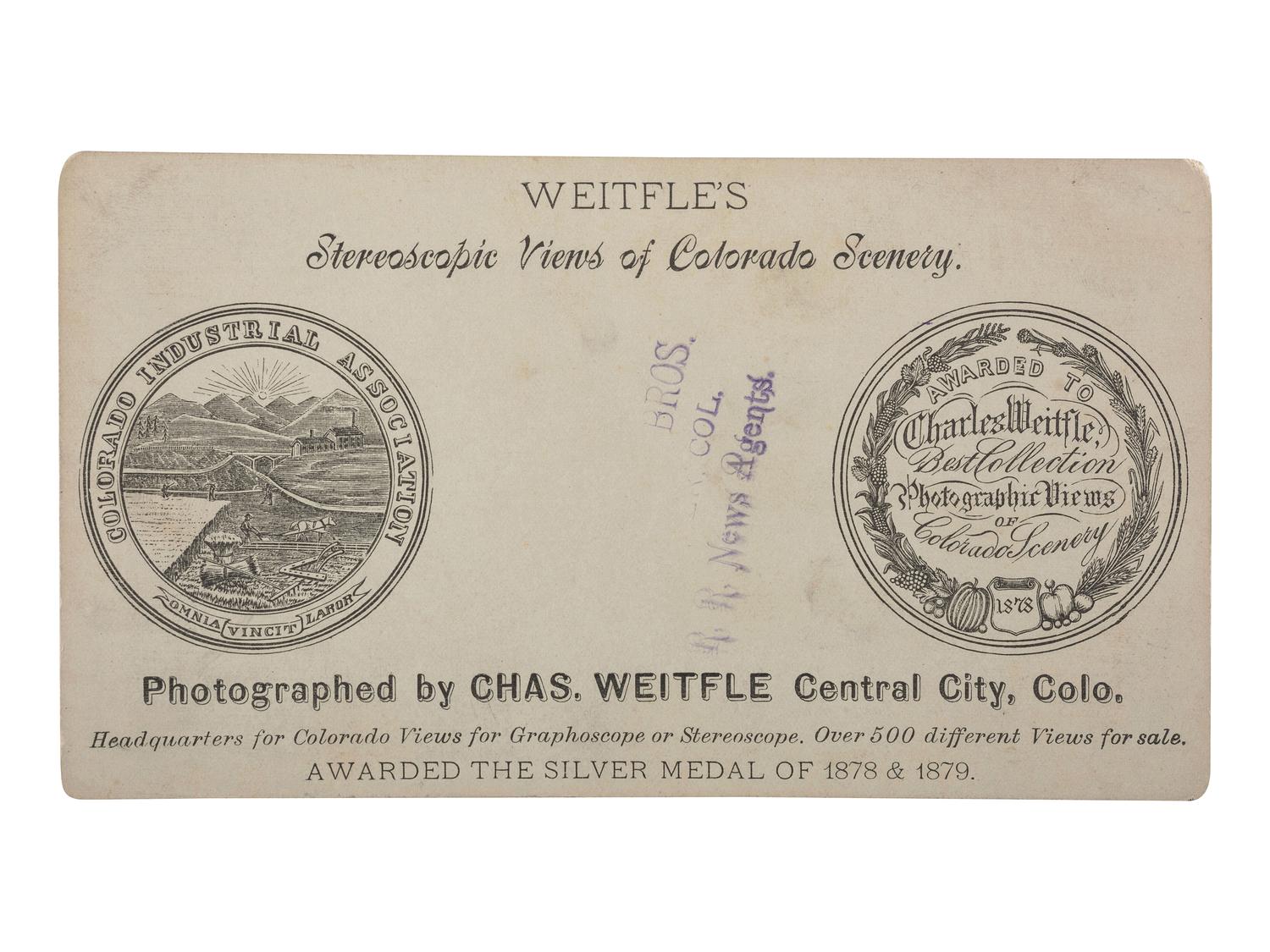 [COLORADO]. A group of 3 early photographs of Black Hawk and Central City, Colorado, by Chamberlain, Weitfle, and Wakely, comprising: