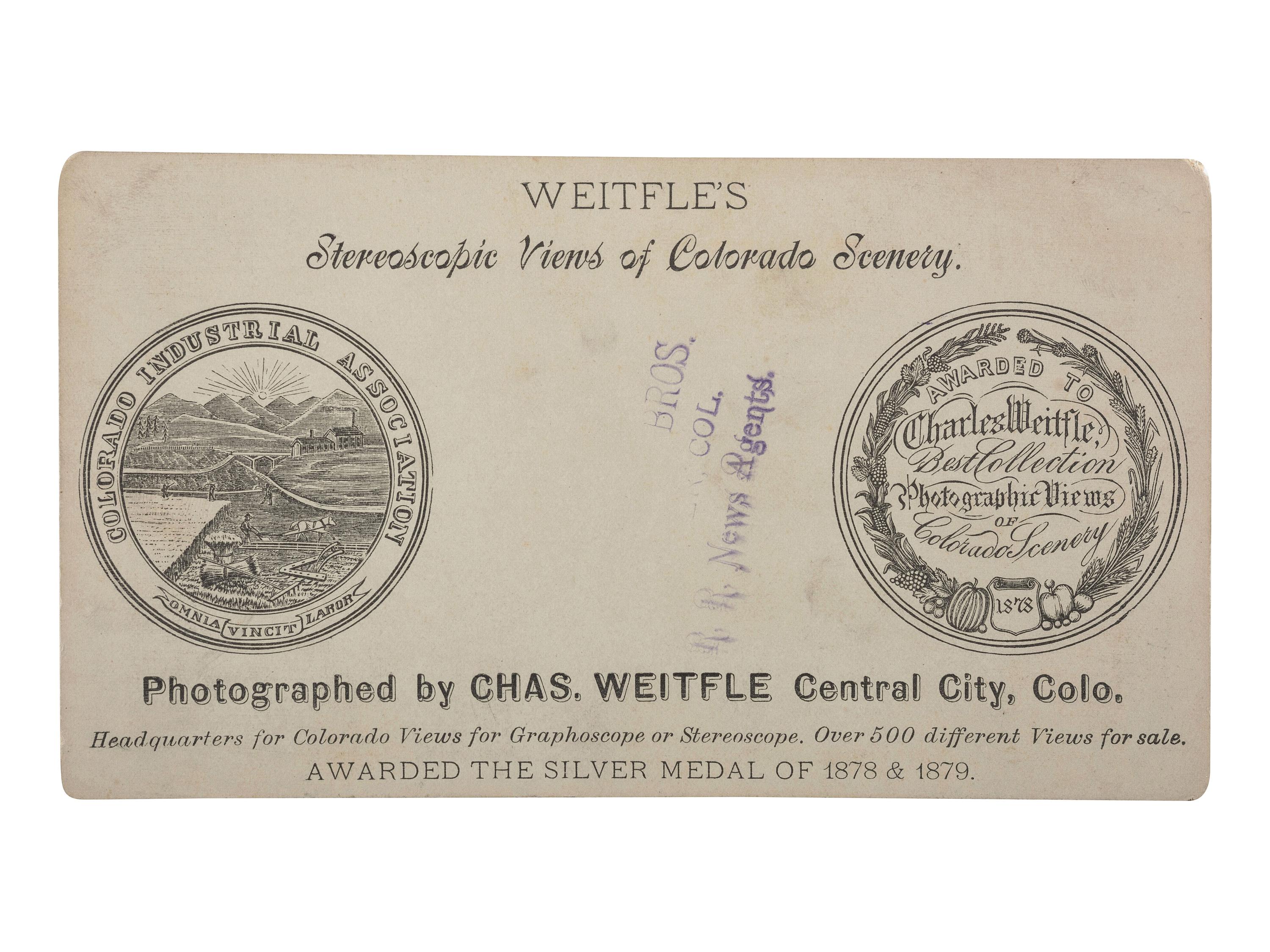 [COLORADO]. A group of 3 early photographs of Black Hawk and Central City, Colorado, by Chamberlain, Weitfle, and Wakely, comprising: