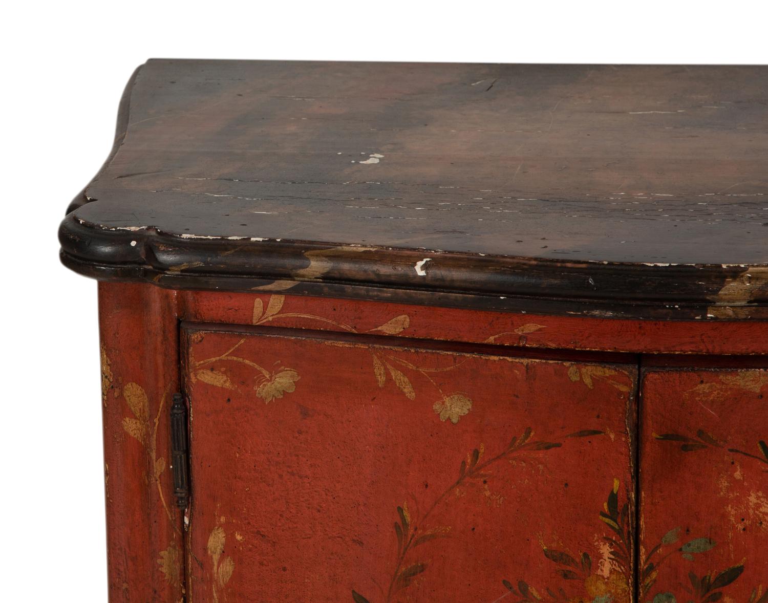 A Pair of Venetian Style Red Painted Cabinets
