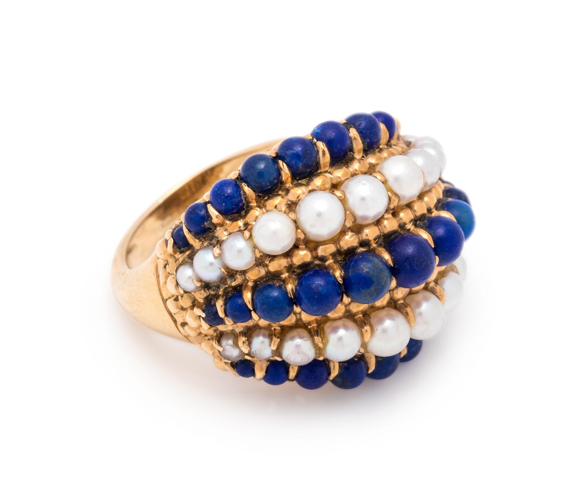 VAN CLEEF & ARPELS, LAPIS LAZULI AND CULTURED PEARL BOMBE RING