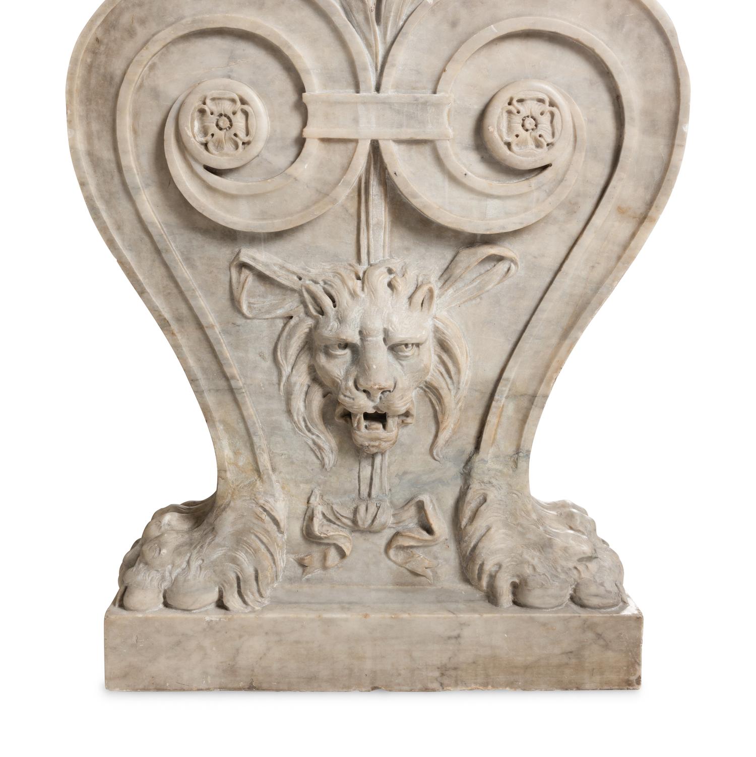 An Italian Pietra Dura Table Top and Pair of Italian Marble Volute Carved Supports