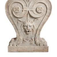 An Italian Pietra Dura Table Top and Pair of Italian Marble Volute Carved Supports