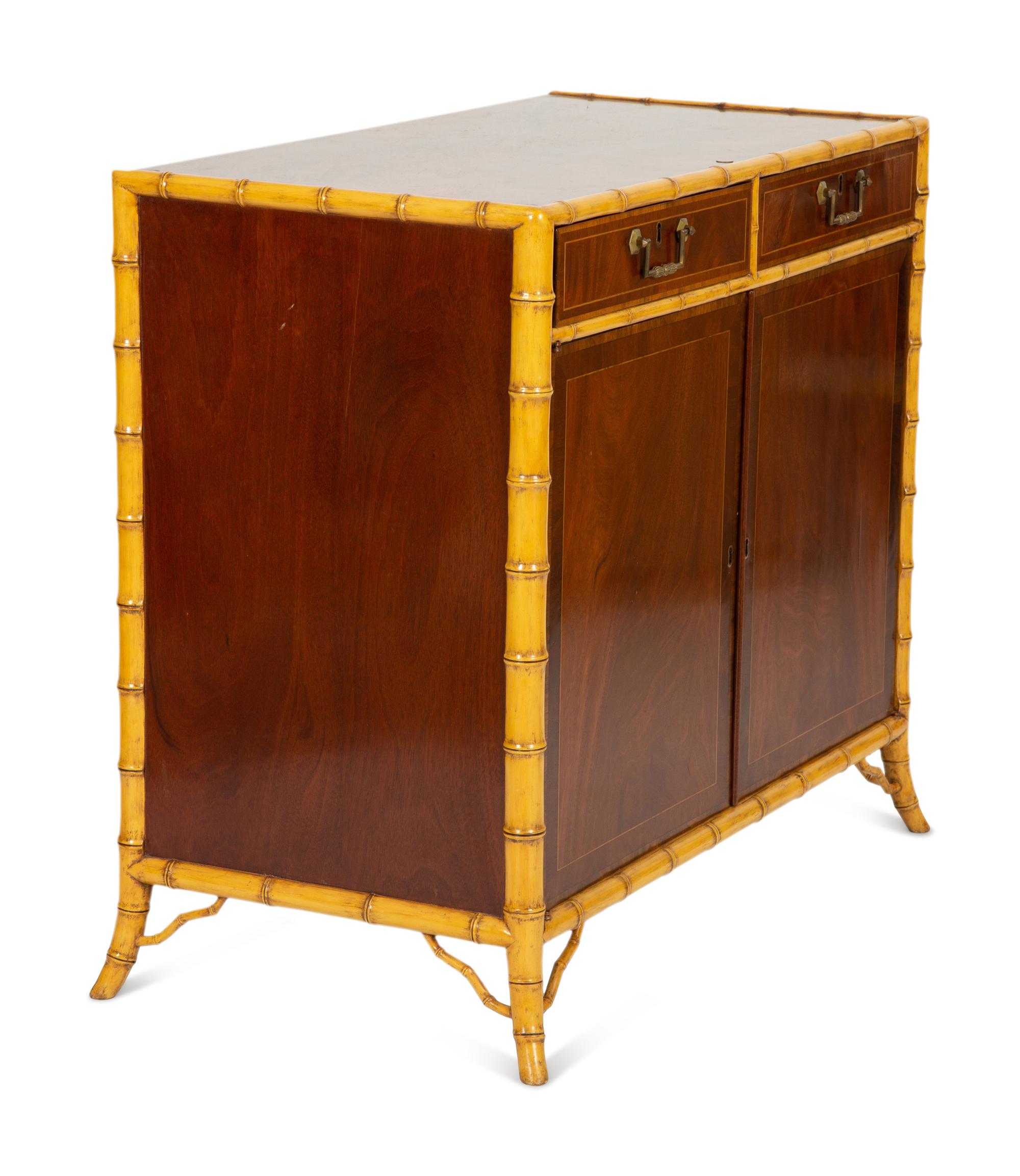 A Faux Bamboo and Mahogany Side Cabinet