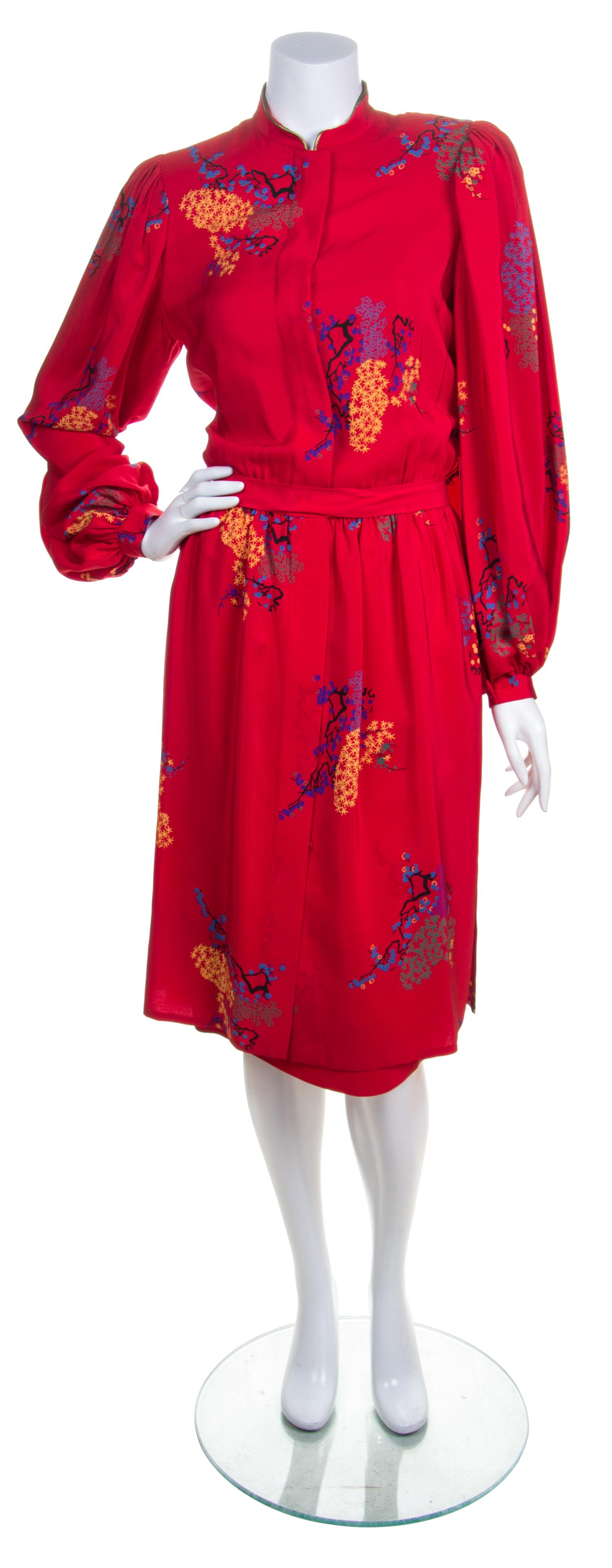 A Lanvin Red Chinoiserie Silk Dress,