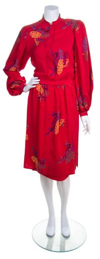 A Lanvin Red Chinoiserie Silk Dress,