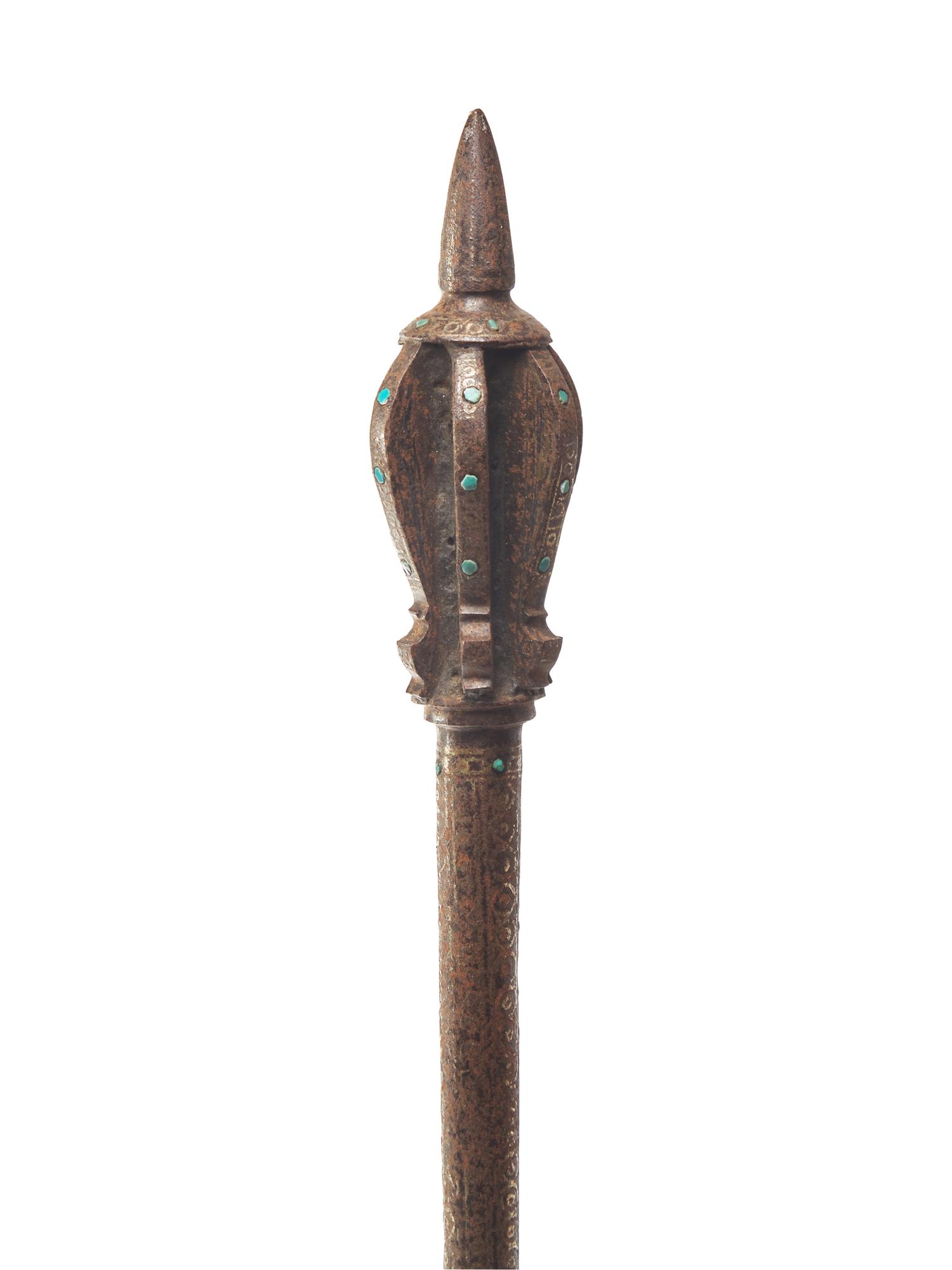 An Indian Silver-Inlaid Iron Flanged Mace, Shishpar