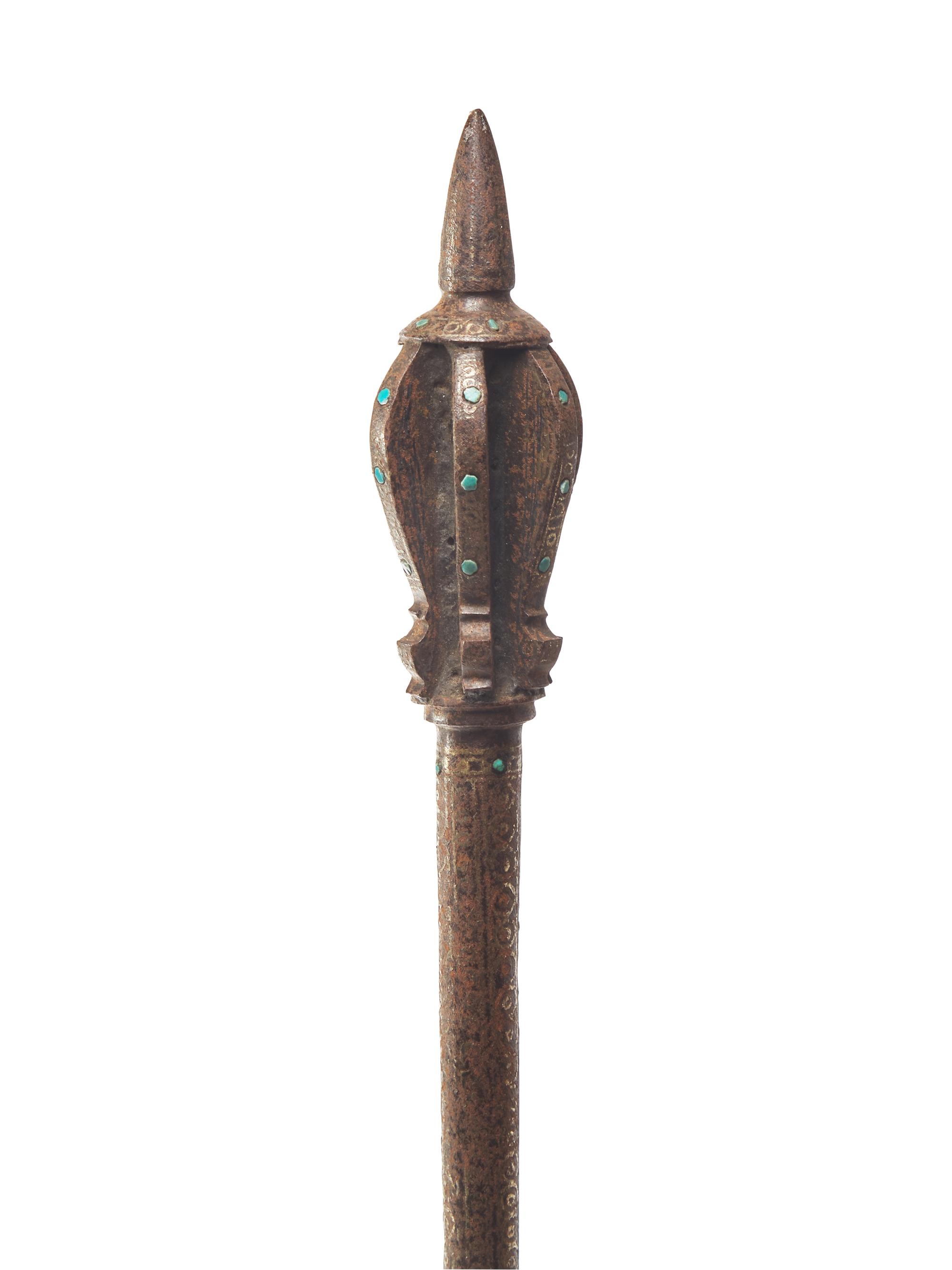 An Indian Silver-Inlaid Iron Flanged Mace, Shishpar