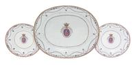Three Chinese Export Porcelain Armorial Articles Width of first 16 3/8 inches.