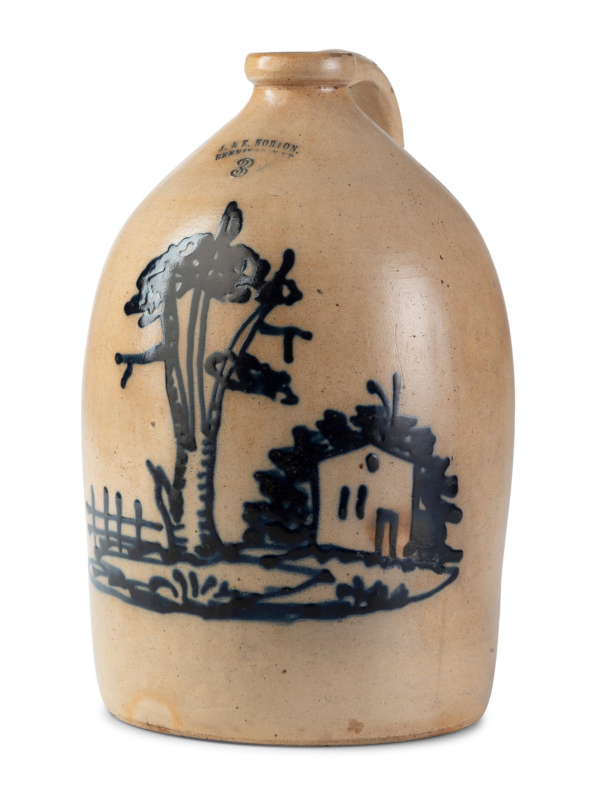 A J&E Norton Cobalt Decorated Stoneware Three-Gallon Jug