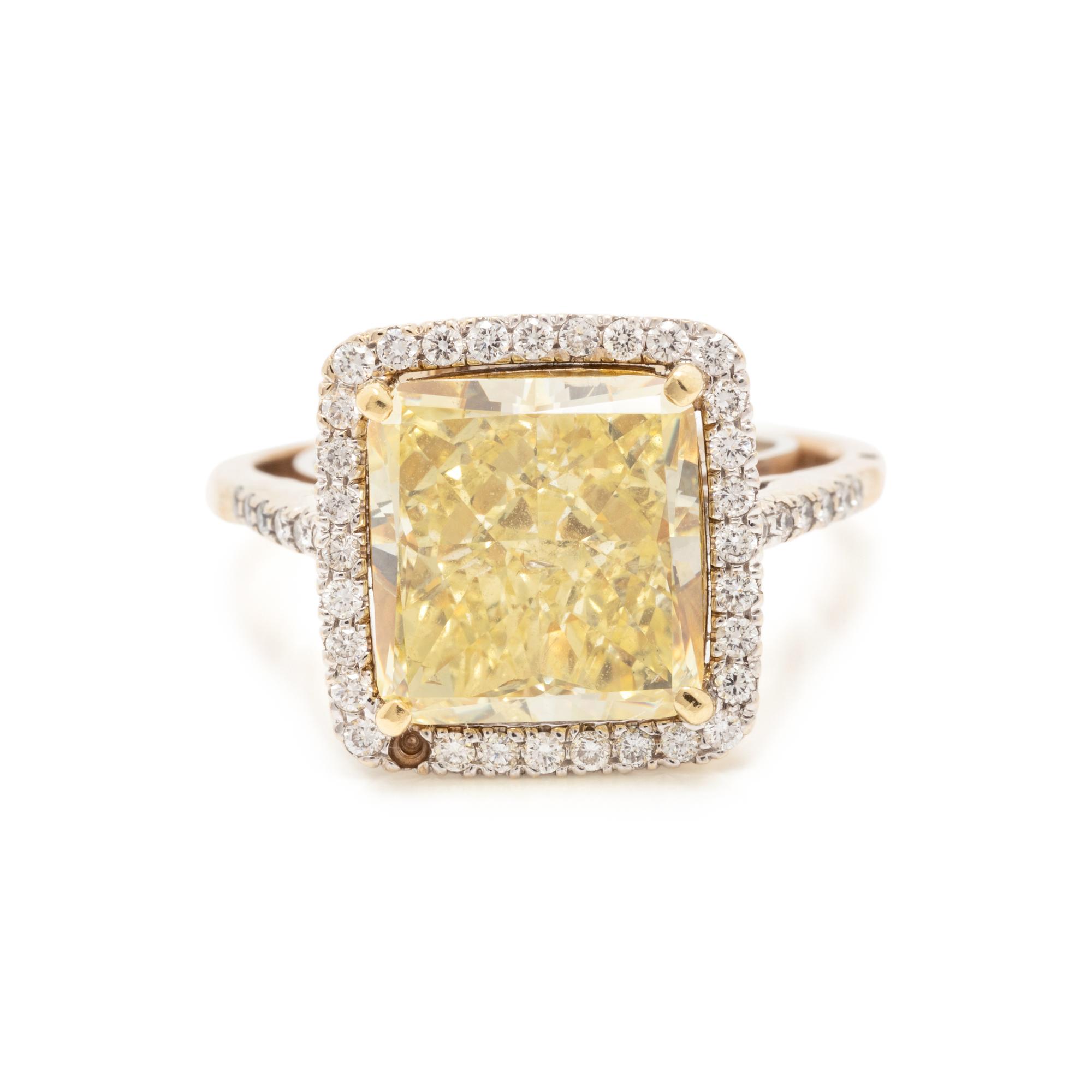 FANCY INTENSE YELLOW DIAMOND AND DIAMOND RING