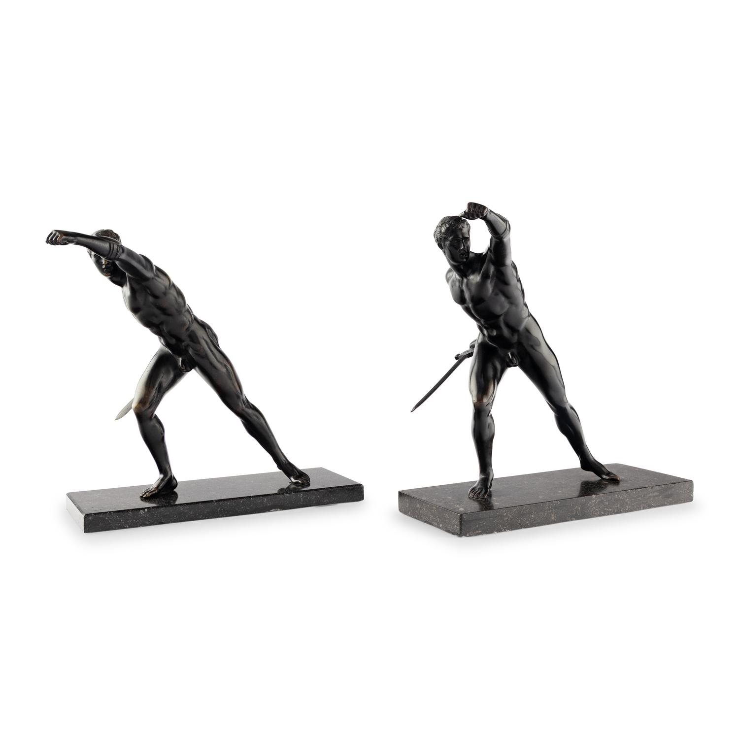 A Pair of Grand Tour Bronze Models of the Borghese Gladiator