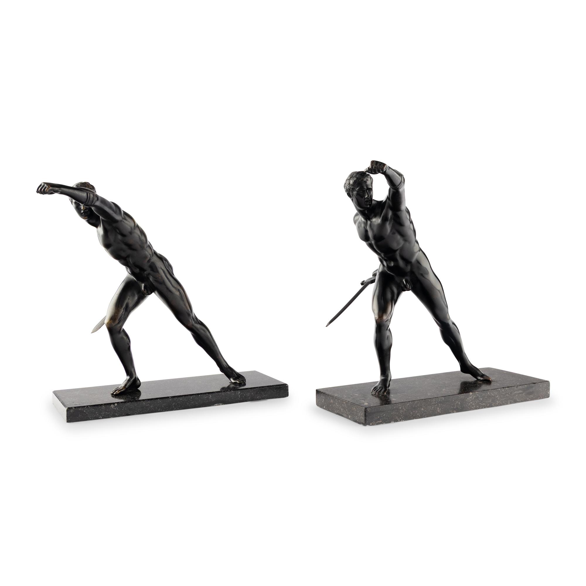 A Pair of Grand Tour Bronze Models of the Borghese Gladiator