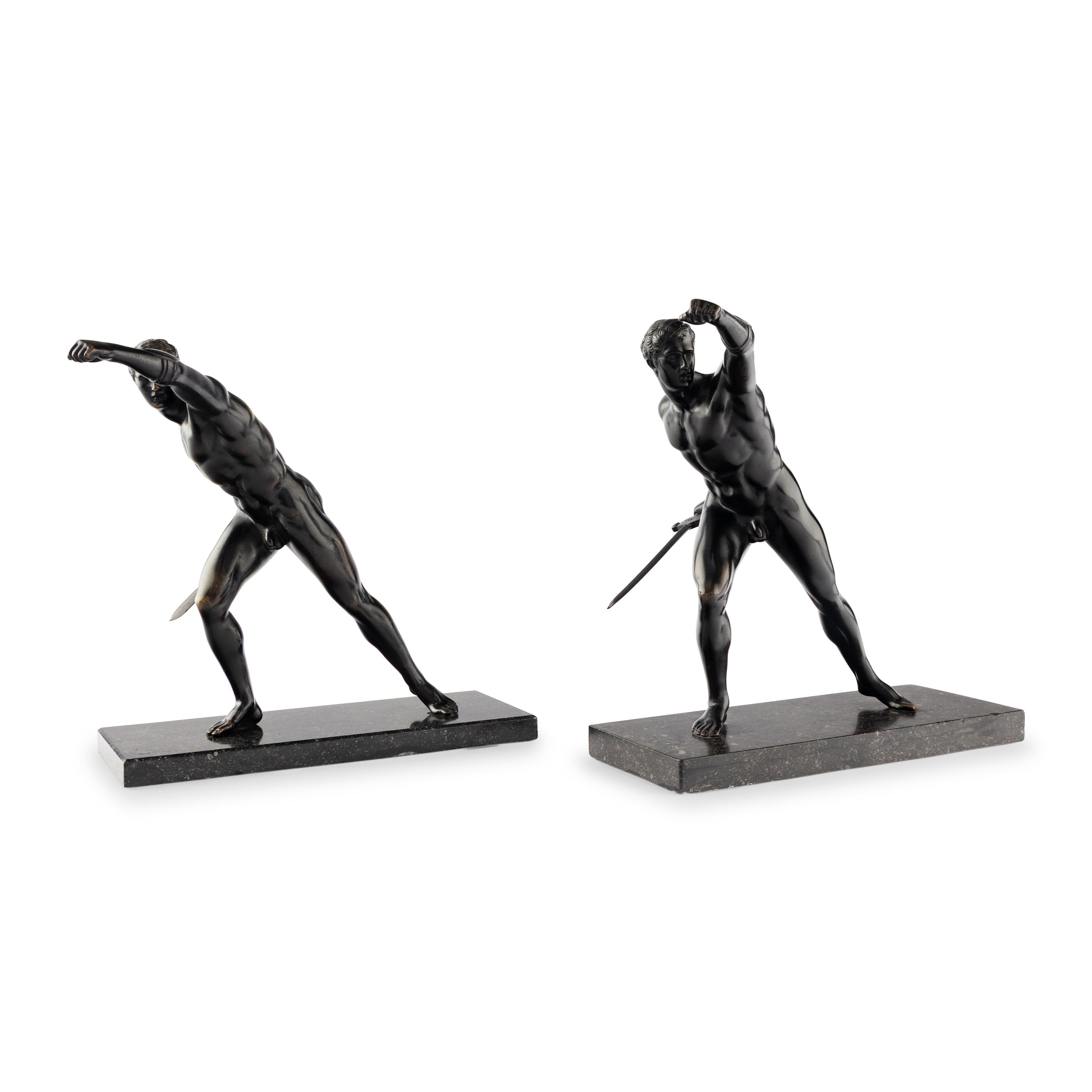 A Pair of Grand Tour Bronze Models of the Borghese Gladiator