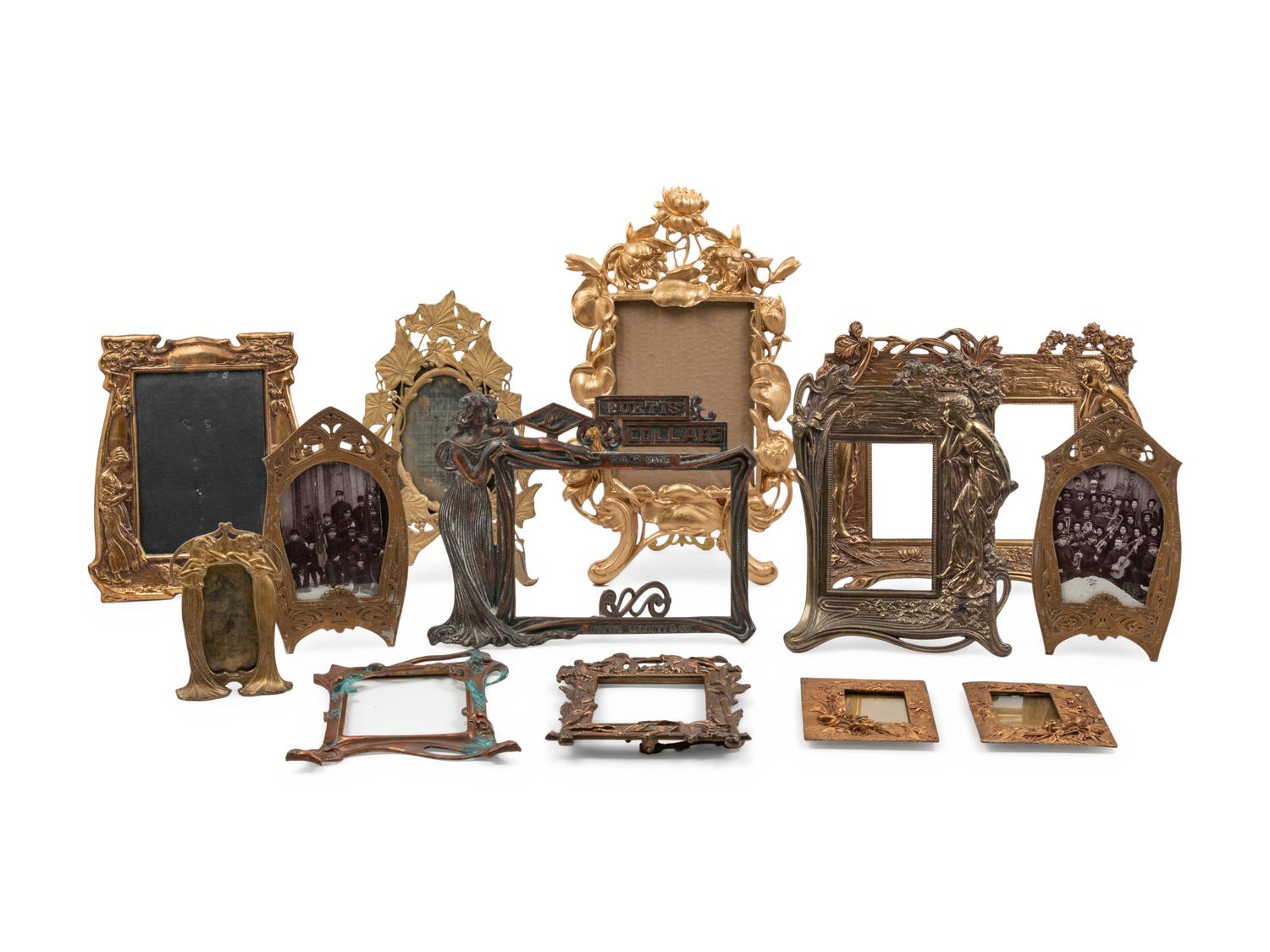 Thirteen Art Nouveau Cast Metal Picture Frames