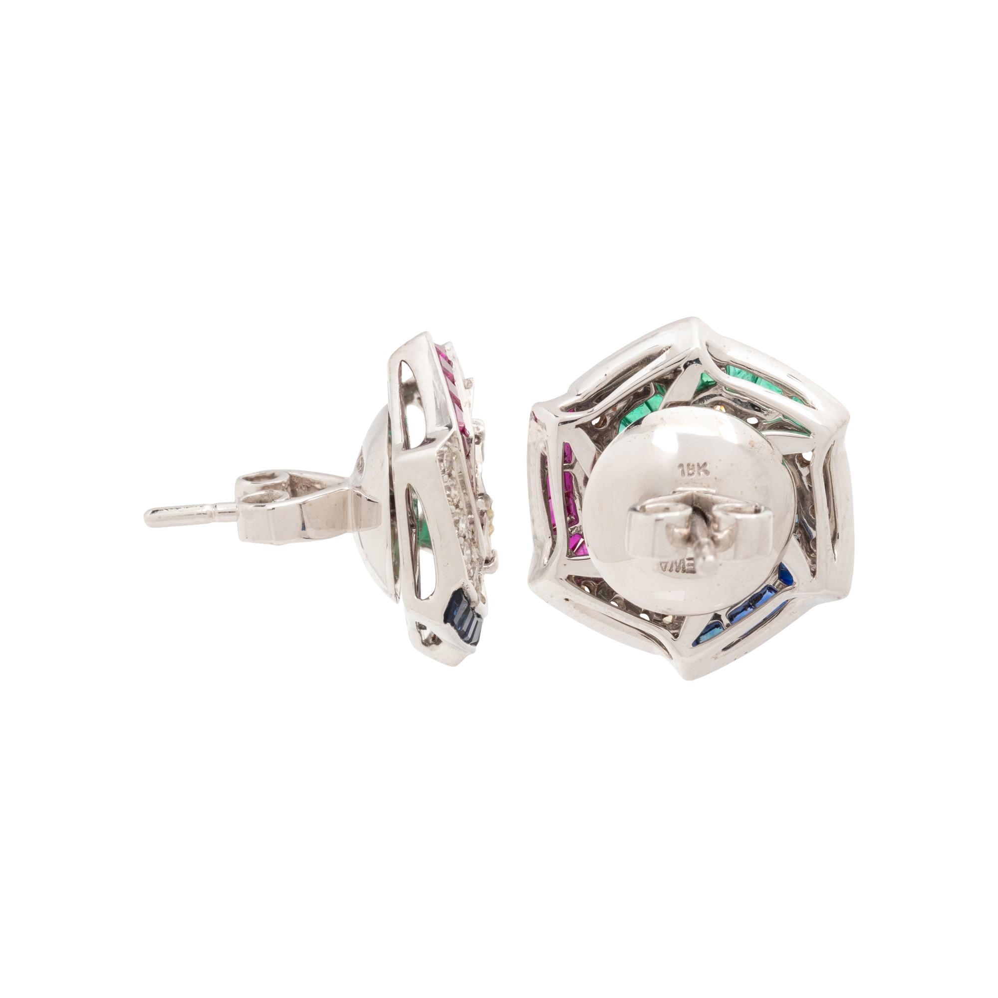 DIAMOND, RUBY, SAPPHIRE AND EMERALD EARRINGS