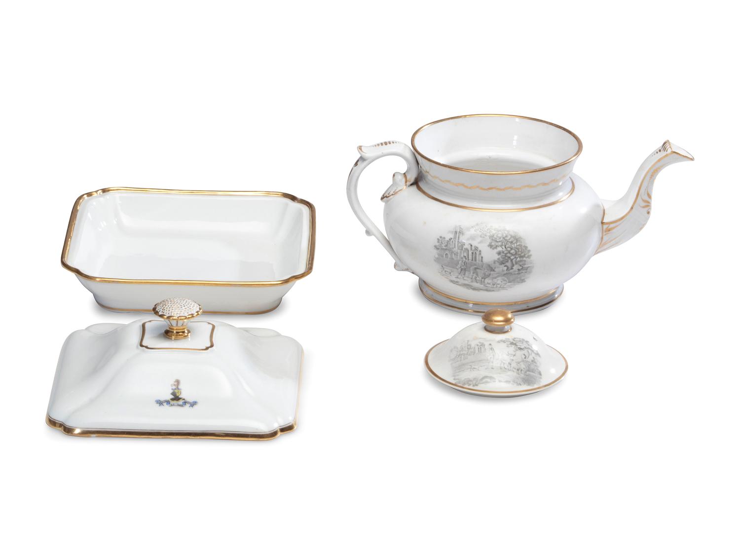 Five Parcel Gilt Porcelain Articles