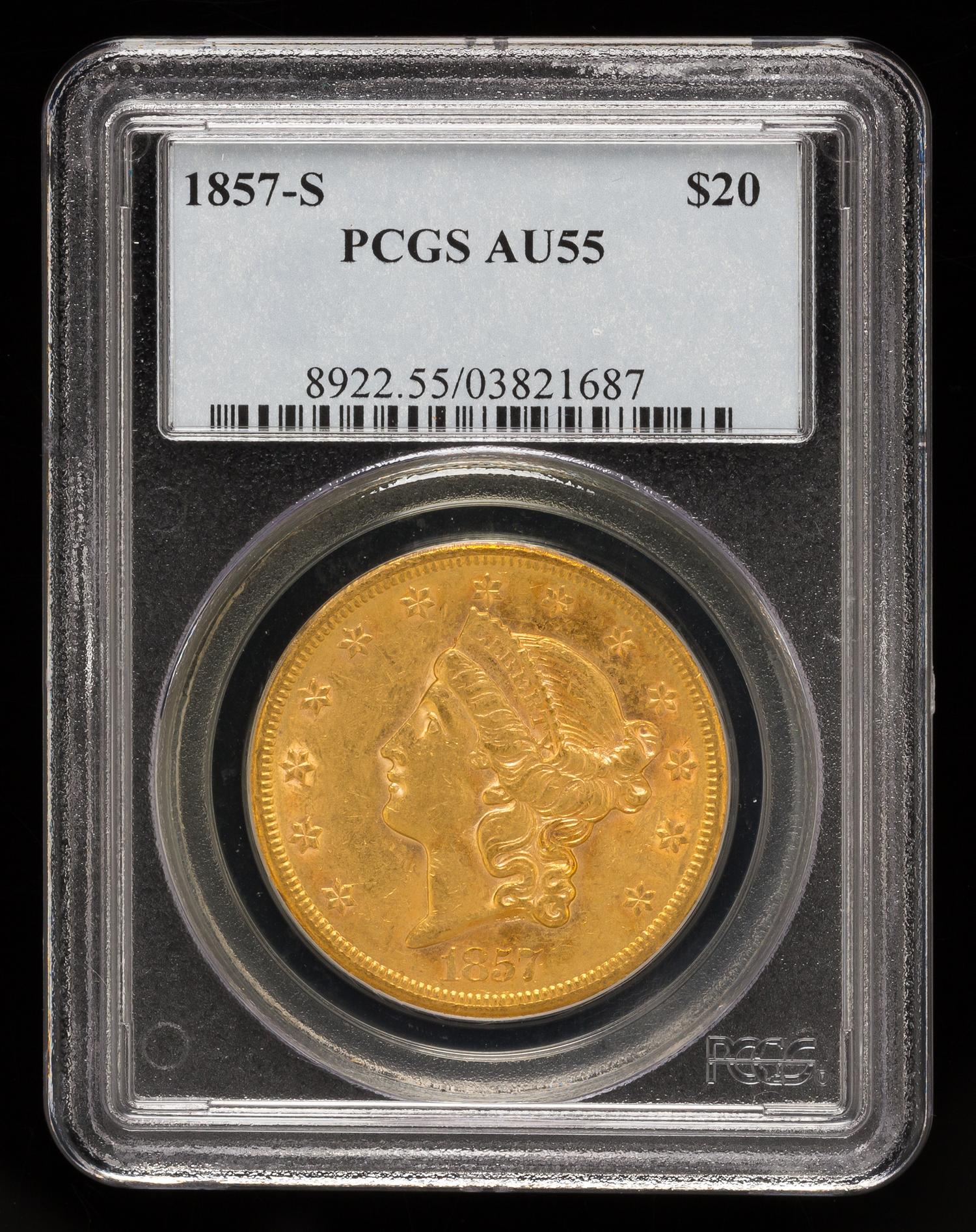 A United States 1857-S Liberty Head $20 Gold Coin