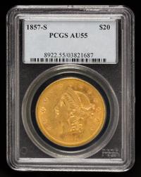 A United States 1857-S Liberty Head $20 Gold Coin
