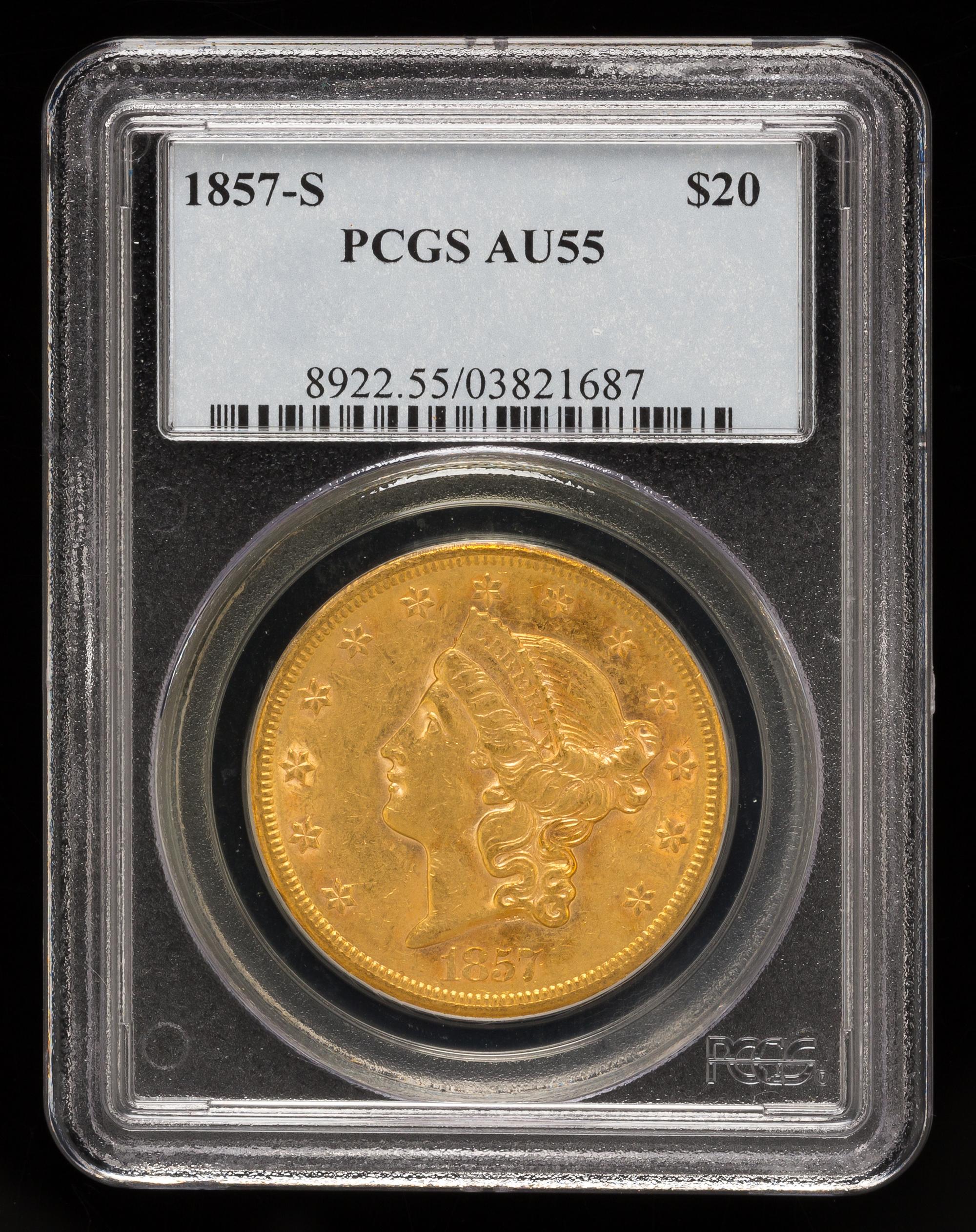 A United States 1857-S Liberty Head $20 Gold Coin