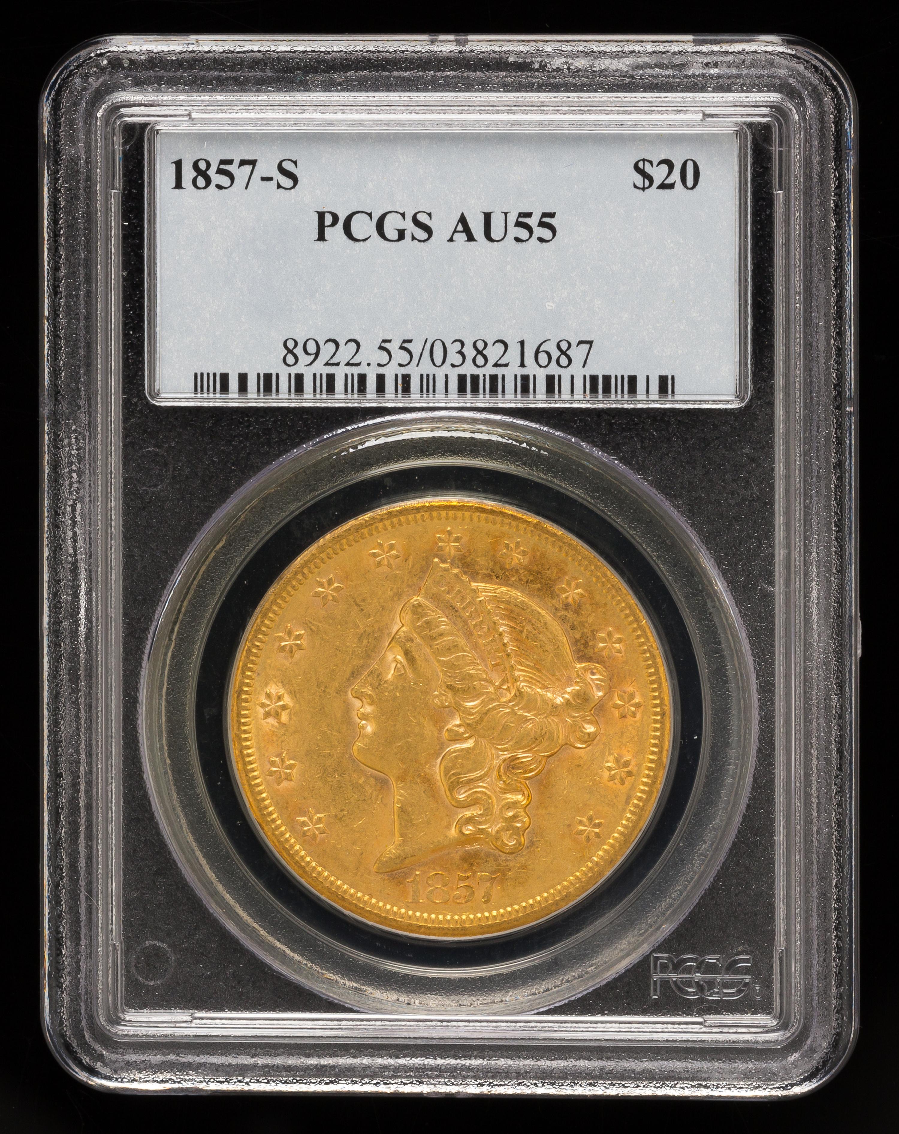 A United States 1857-S Liberty Head $20 Gold Coin