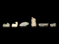 Six Chinese Celadon Jade Carvings of Animals and Fruits