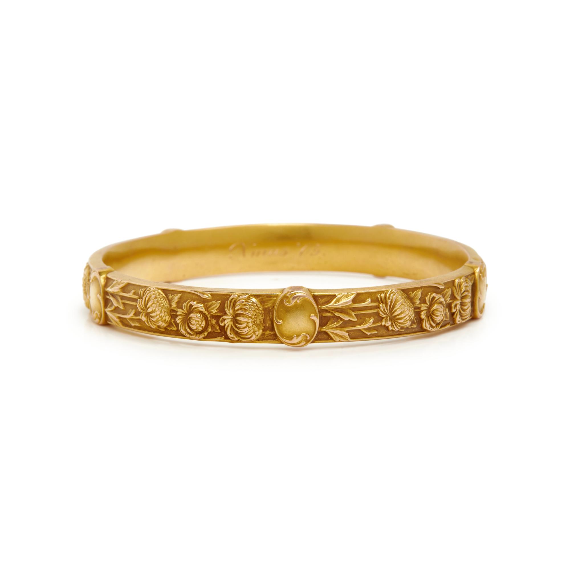 RIKER BROTHERS, ART NOUVEAU, YELLOW GOLD BANGLE BRACELET