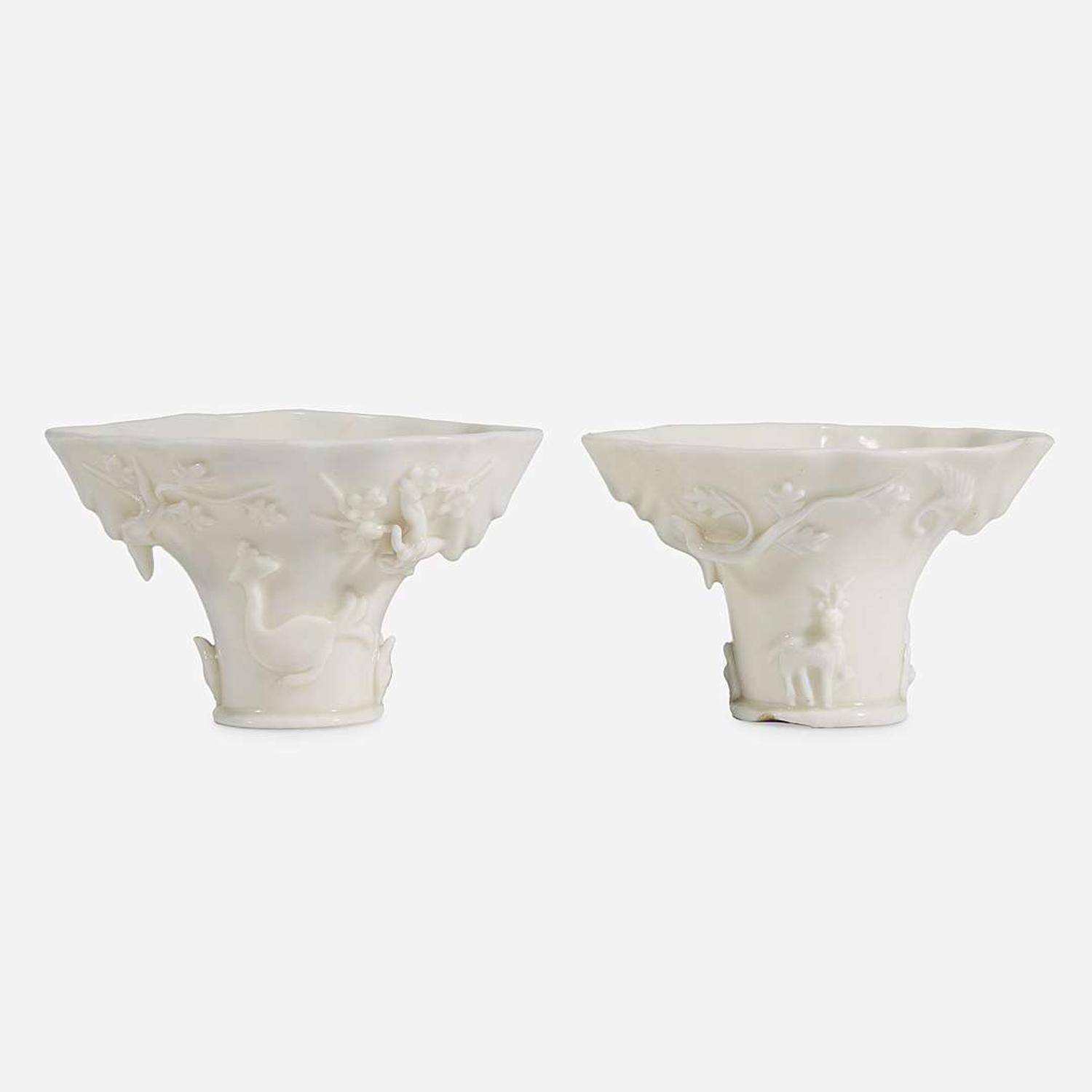Two similar Chinese Dehua porcelain libation cups 德化窑盃两件 17th/18th century ???????