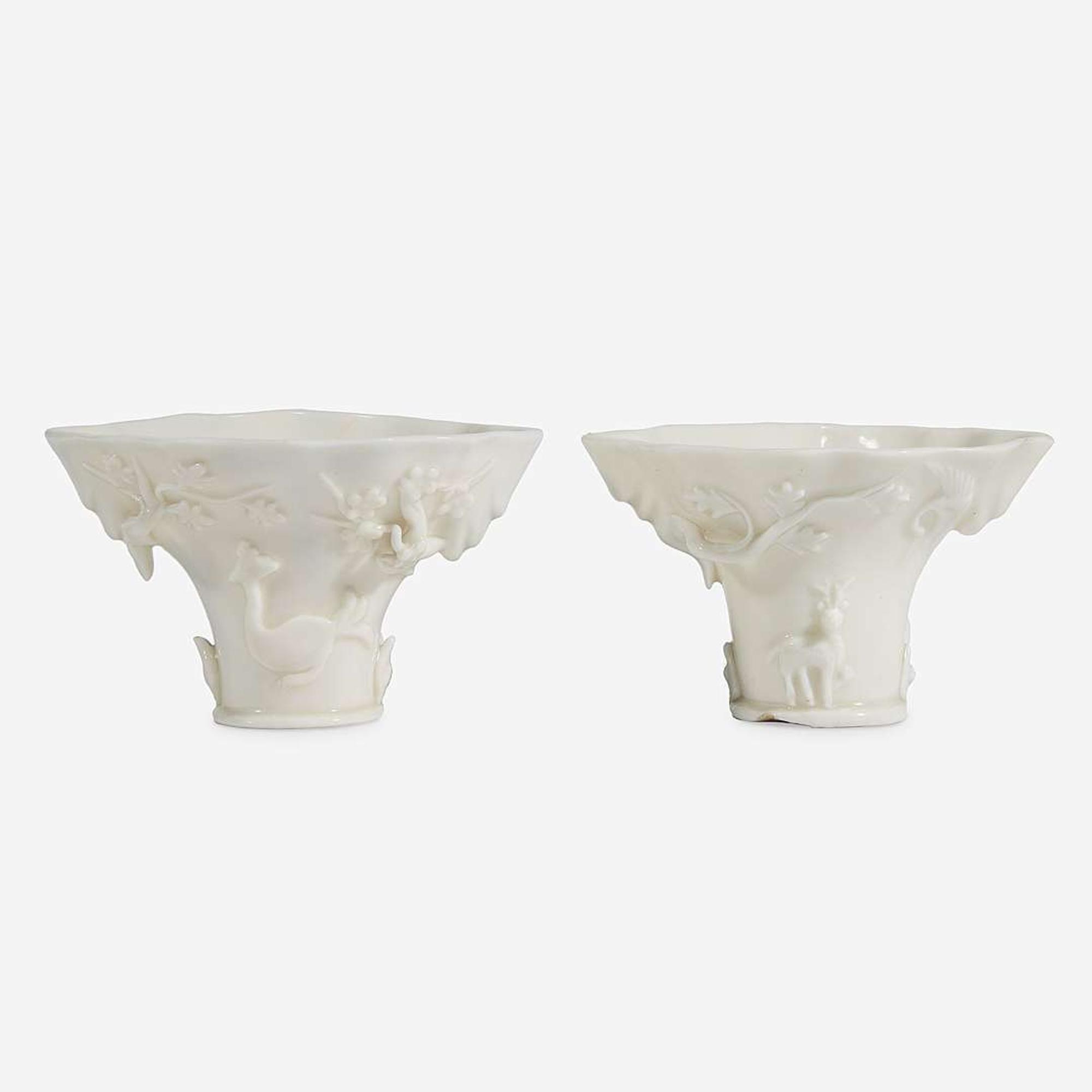 Two similar Chinese Dehua porcelain libation cups 德化窑盃两件 17th/18th century ???????