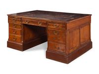 An Edwardian Tooled Leather-Inset Mahogany Partners' Desk
