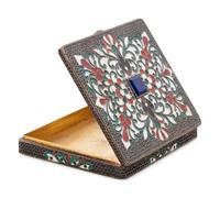 A Russian Enameled Silver and Lapis Lazuli Inset Cigarette Case