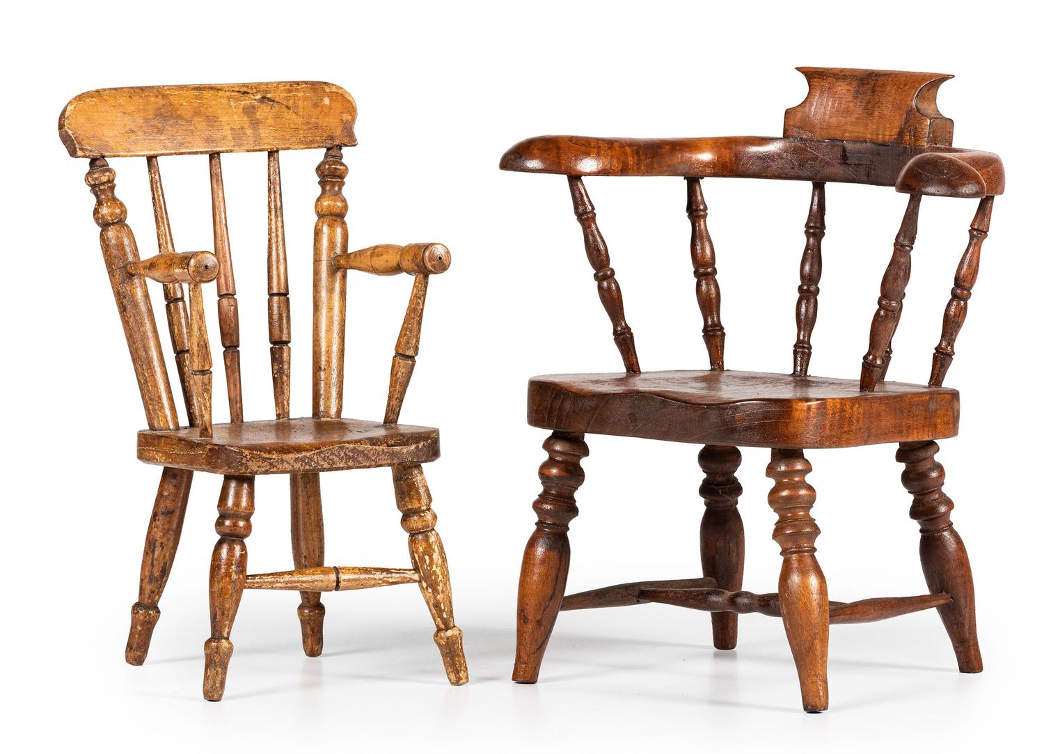 Two Turned Wood Toy or Doll's Chairs