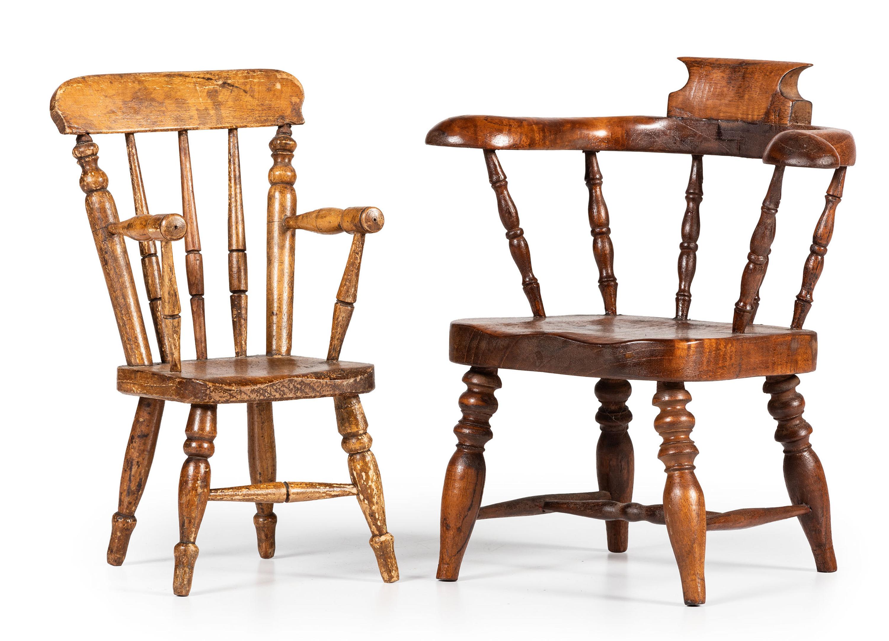 Two Turned Wood Toy or Doll's Chairs