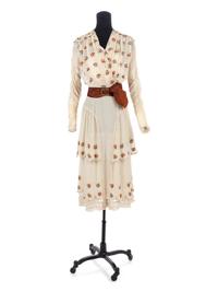 Three Dresses; One Printed Flower Dress, One White Dress, One Green Beaded Dress, 1920s*