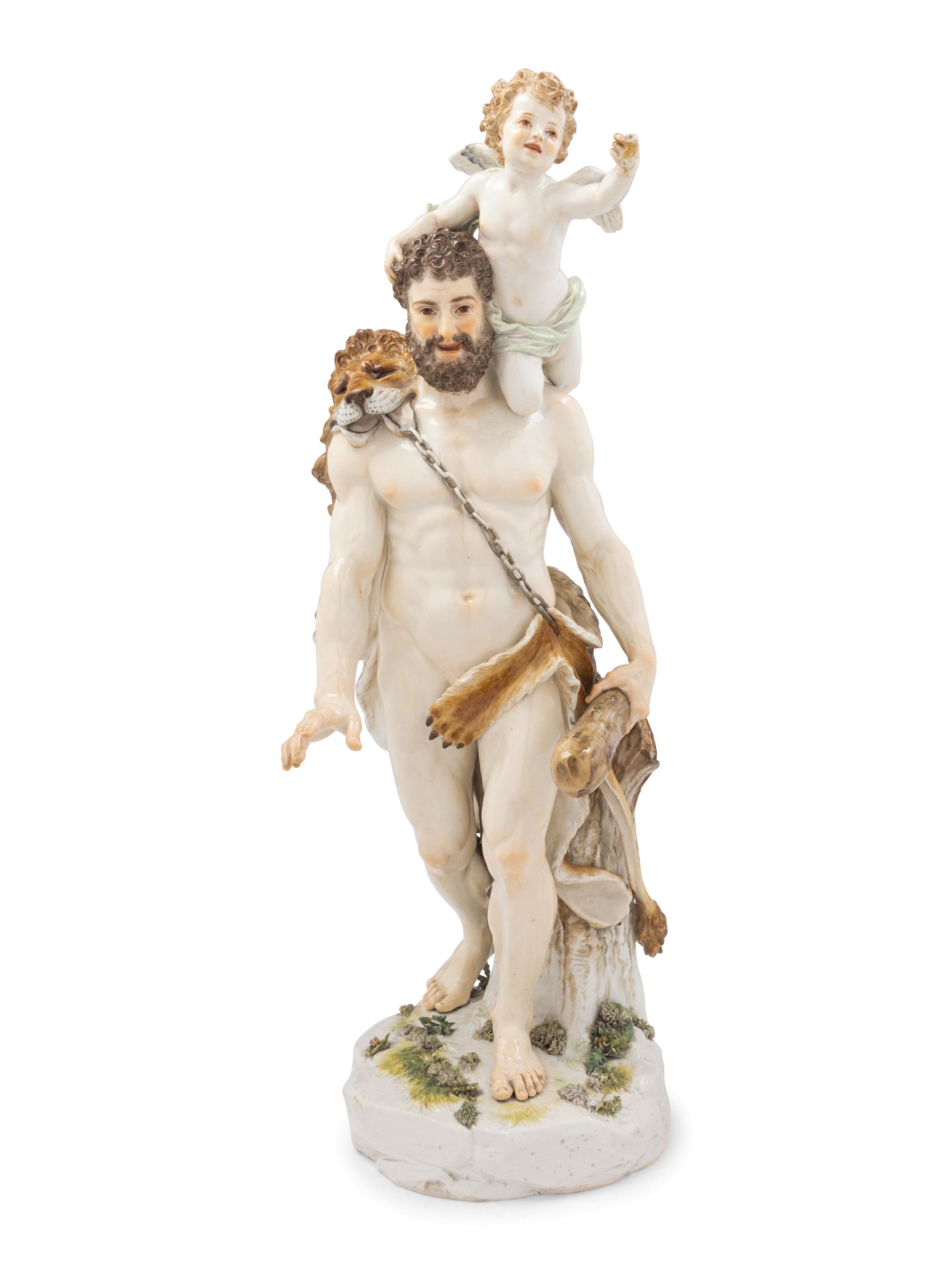 A Large Meissen Porcelain Group of Hercules with a Putto