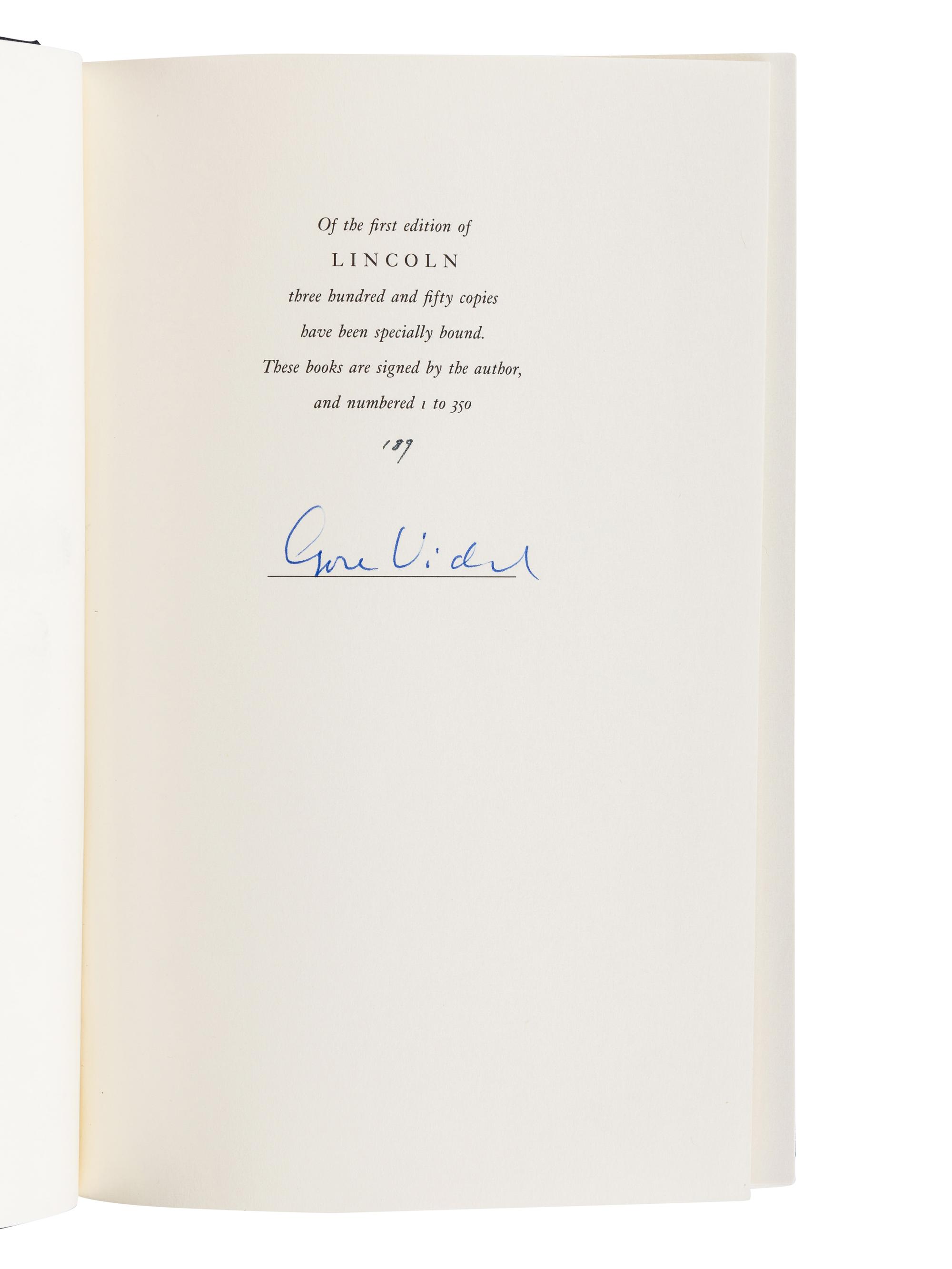 VIDAL, Gore (1925-2012). A group of 7 works by Vidal, MOST FIRST AND LIMITED EDITIONS, MANY SIGNED, comprising:
