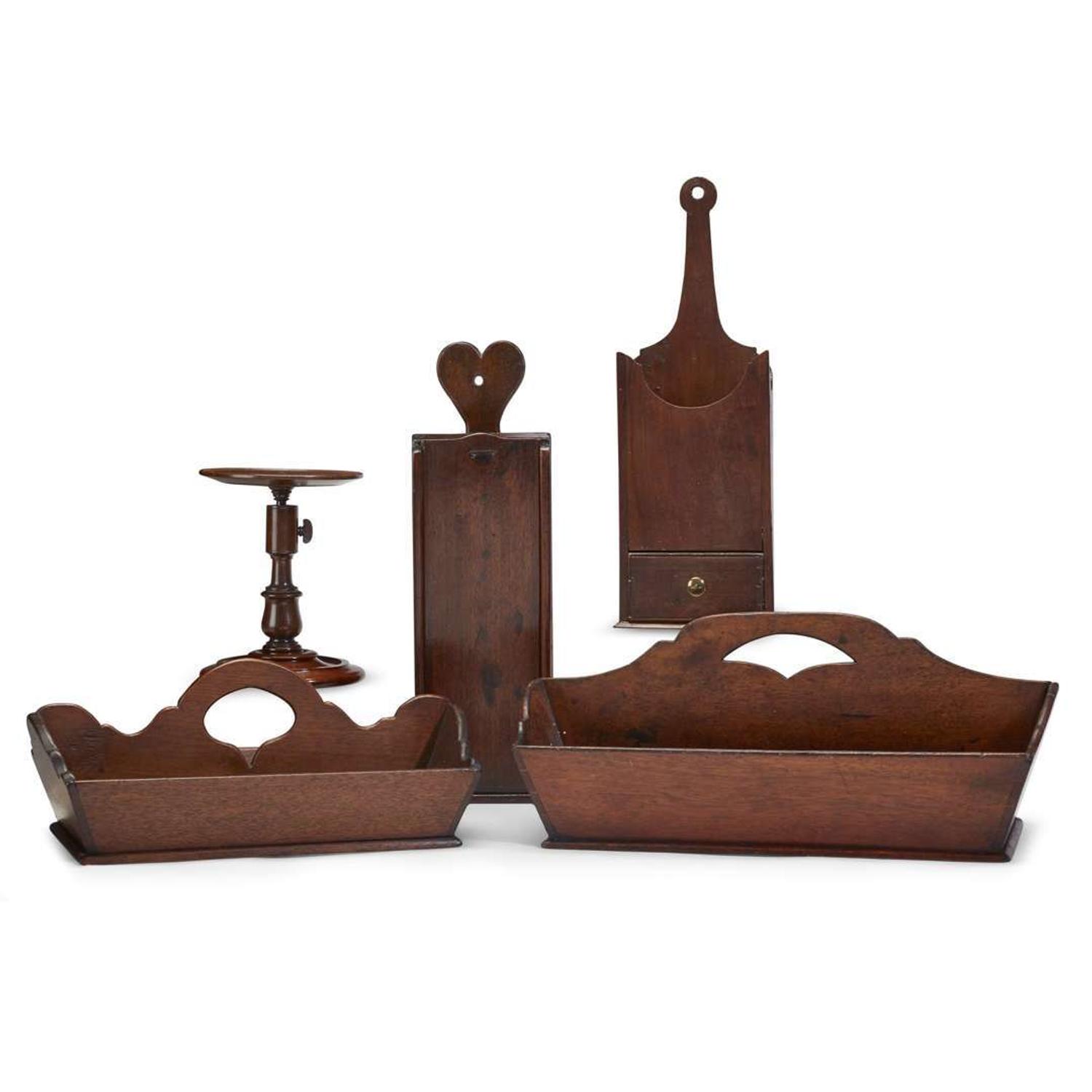 Group of five walnut household containers late 18th/early 19th century