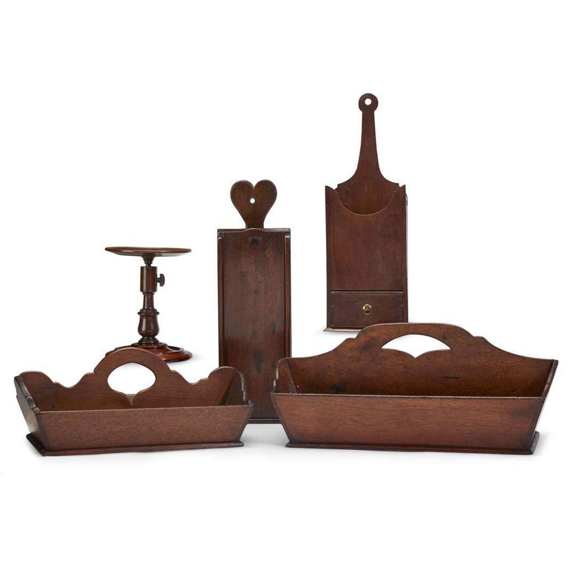 Group of five walnut household containers late 18th/early 19th century